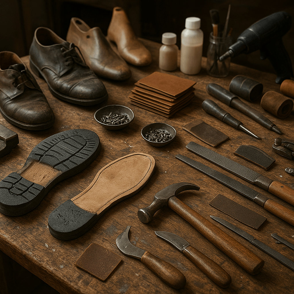 Werkzeug für Sohlenersatz auf Werkbank